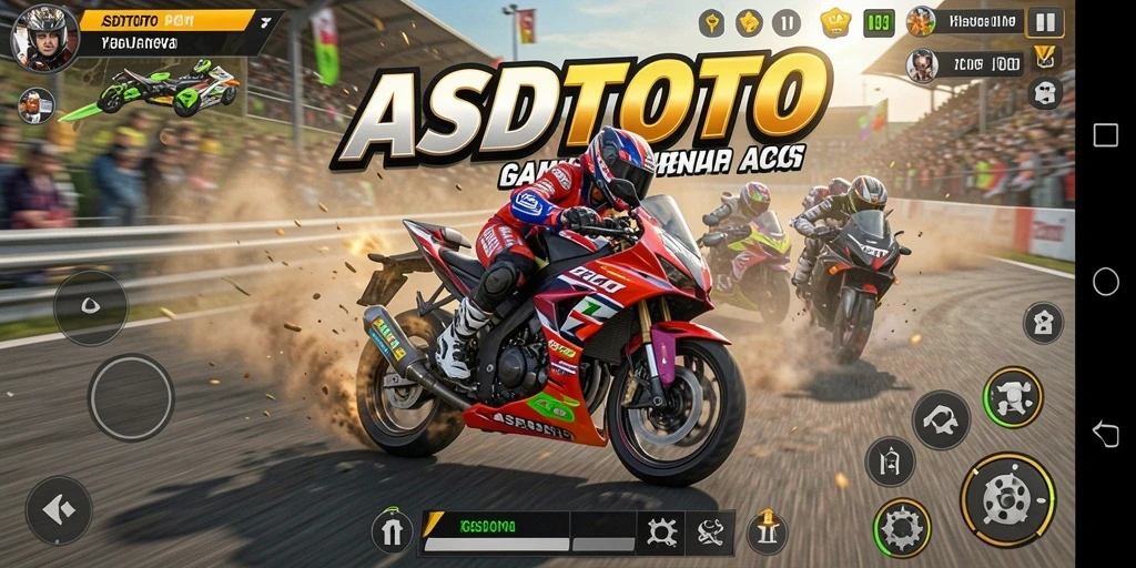 Tampilan gameplay ASDTOTO dengan aksi balap motor cepat dan mendebarkan.
