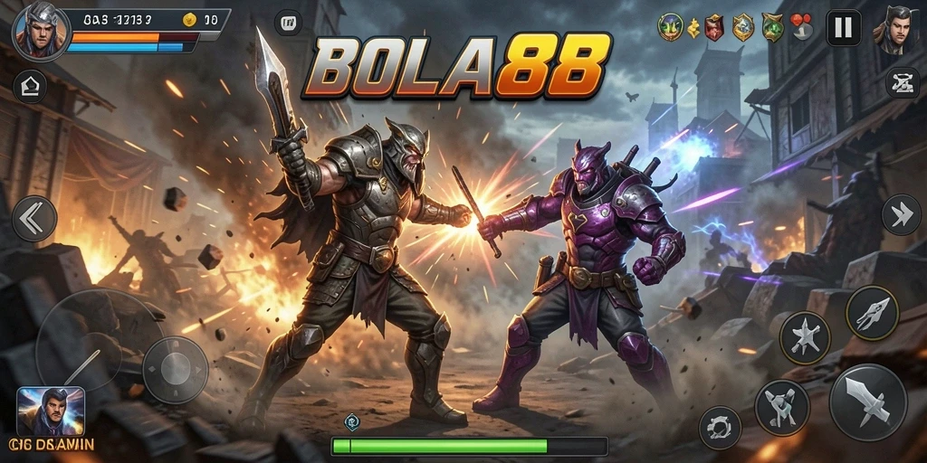 Tampilan screenshot BOLA88 menunjukkan aksi pertarungan yang seru.