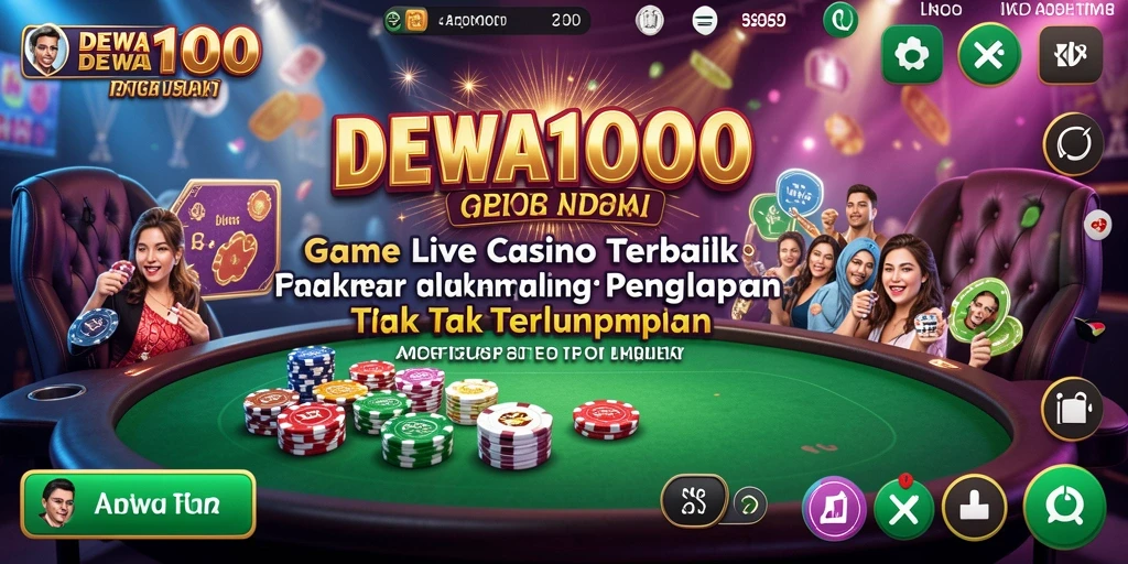 Screenshot gameplay DEWA1000 yang menampilkan dealer langsung dan suasana permainan
