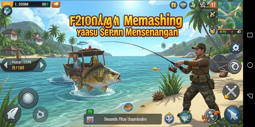 Screenshot gameplay <strong>F200M</strong> menampilkan aksi memancing seru.