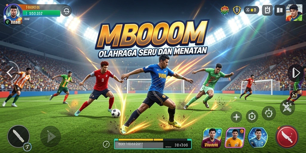 Tampilan gameplay MBOOM dengan aksi olahraga yang mendebarkan.