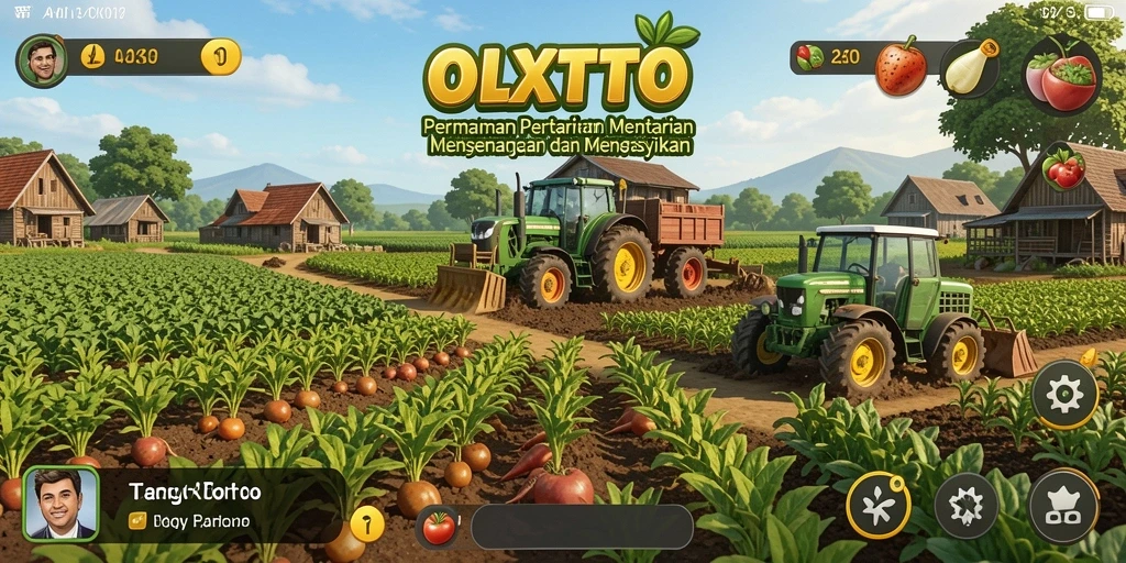 Tampilan gameplay menarik OLXTOTO dengan pemandangan ladang dan pertanian.