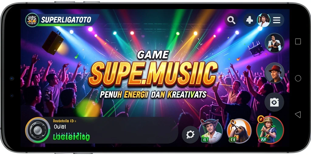Tampilan gameplay SUPERLIGATOTO dengan berbagai pilihan musik yang menarik.
